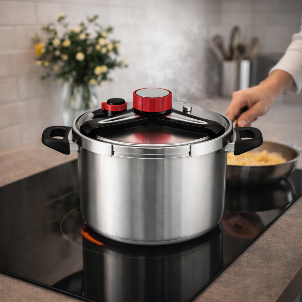 Oala Sub Presiune Inox 5 Litri, 22 cm, Compatibila cu Toate Tipurile de Plite