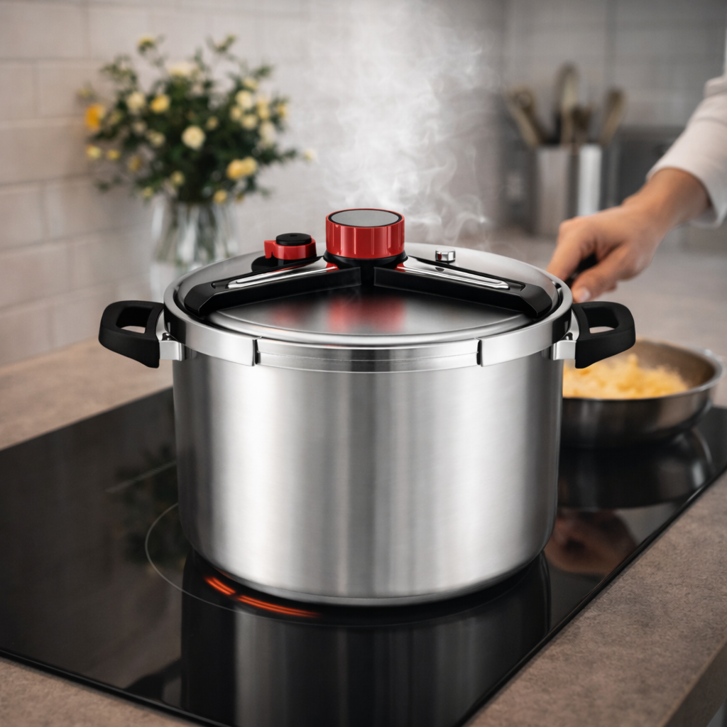 Oala Sub Presiune Inox 9 Litri, 26 cm, Compatibila cu Toate Tipurile de Plite