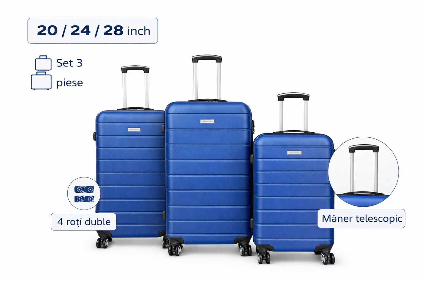 Royalty Line  – Set 3 Valize de Calatorie Heavy Duty Blue