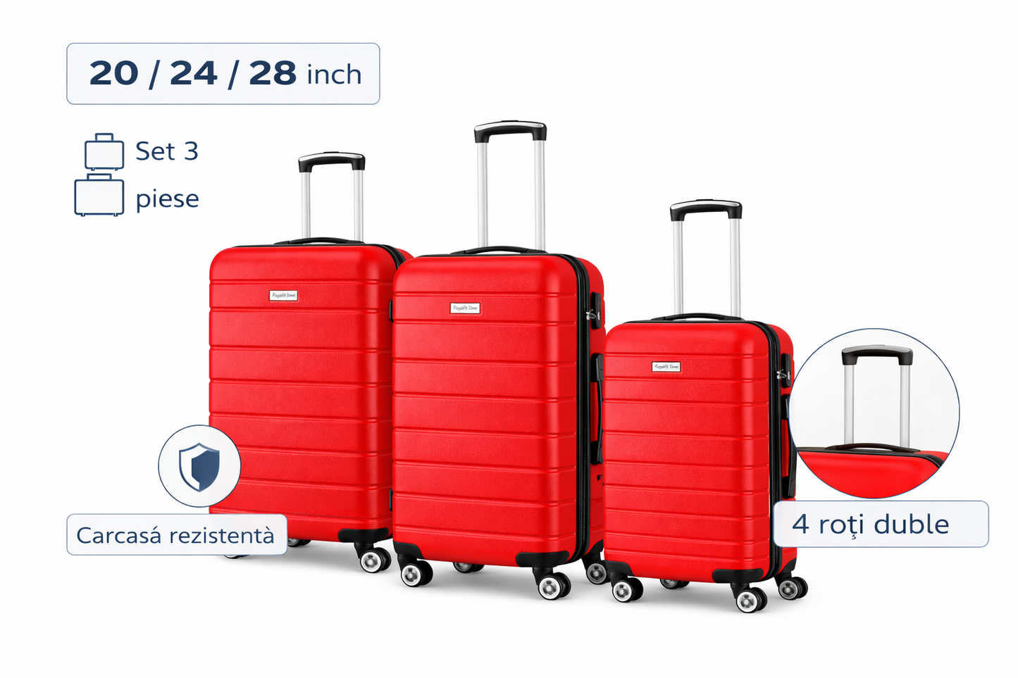 Set de trolere rigide Royalty Line, 3 piese, rosu