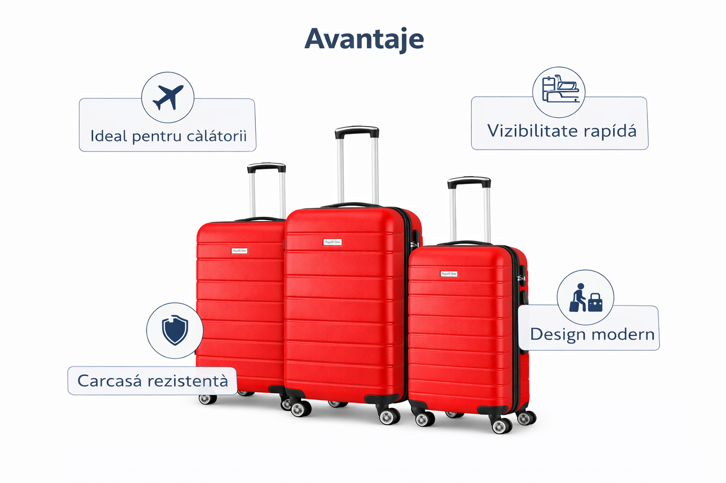 Set de trolere rigide Royalty Line, 3 piese, rosu
