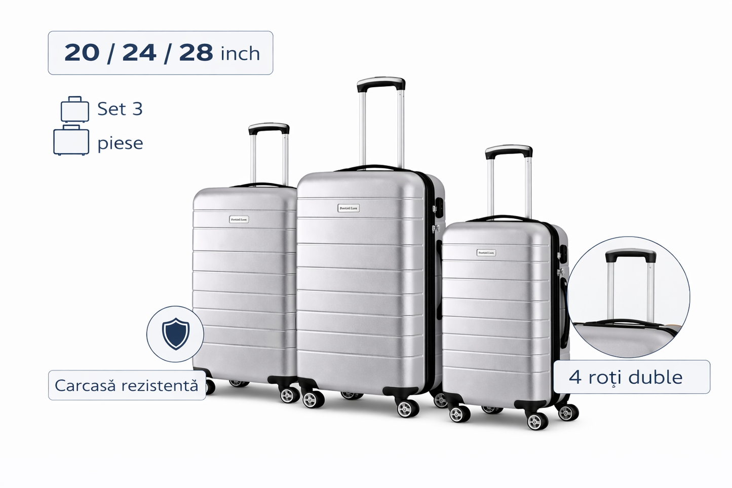 Set 3 valize trolere Royalty Line / volum 40, 63, 95 l / ABS / argintiu