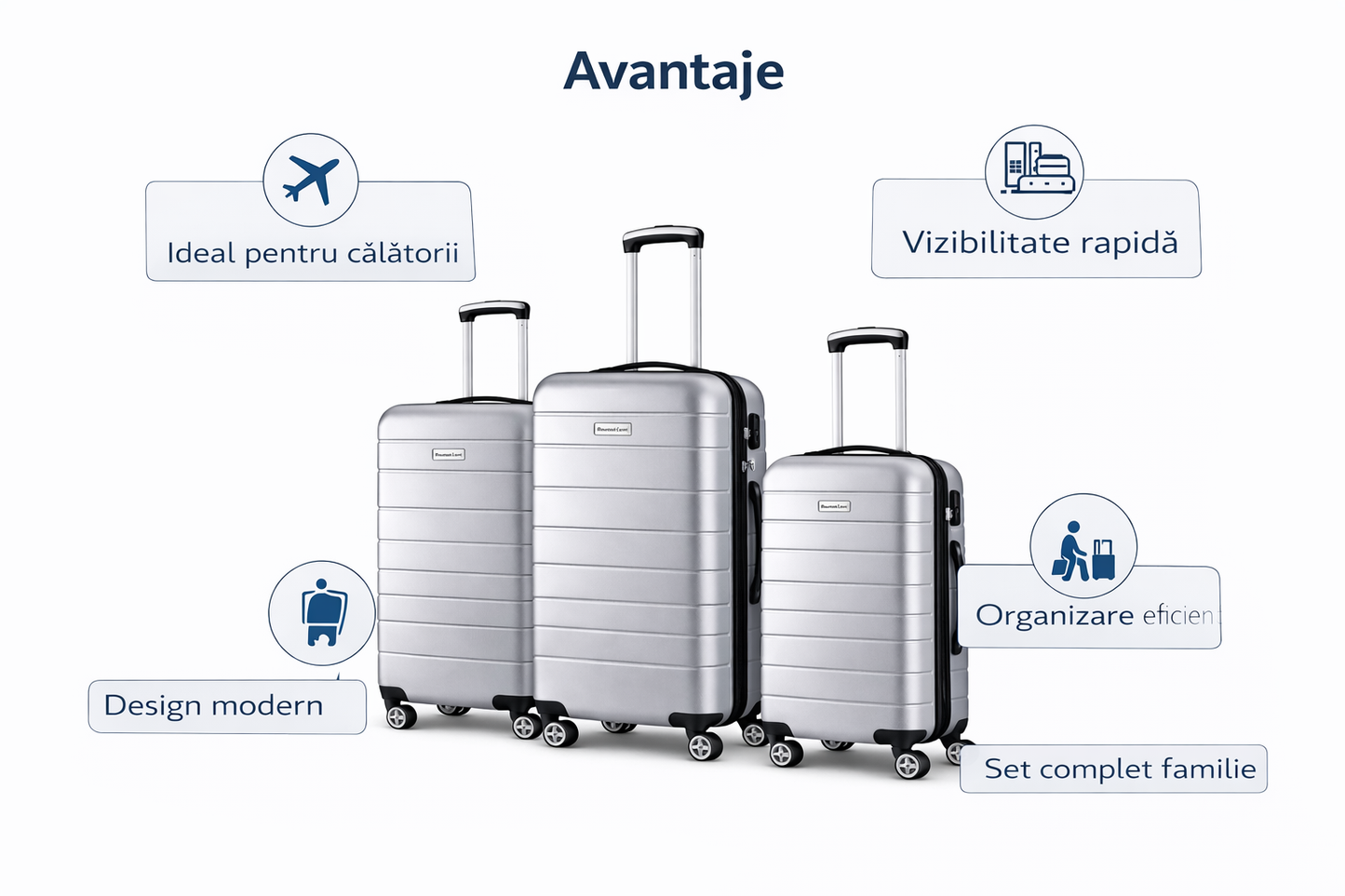 Set 3 valize trolere Royalty Line / volum 40, 63, 95 l / ABS / argintiu