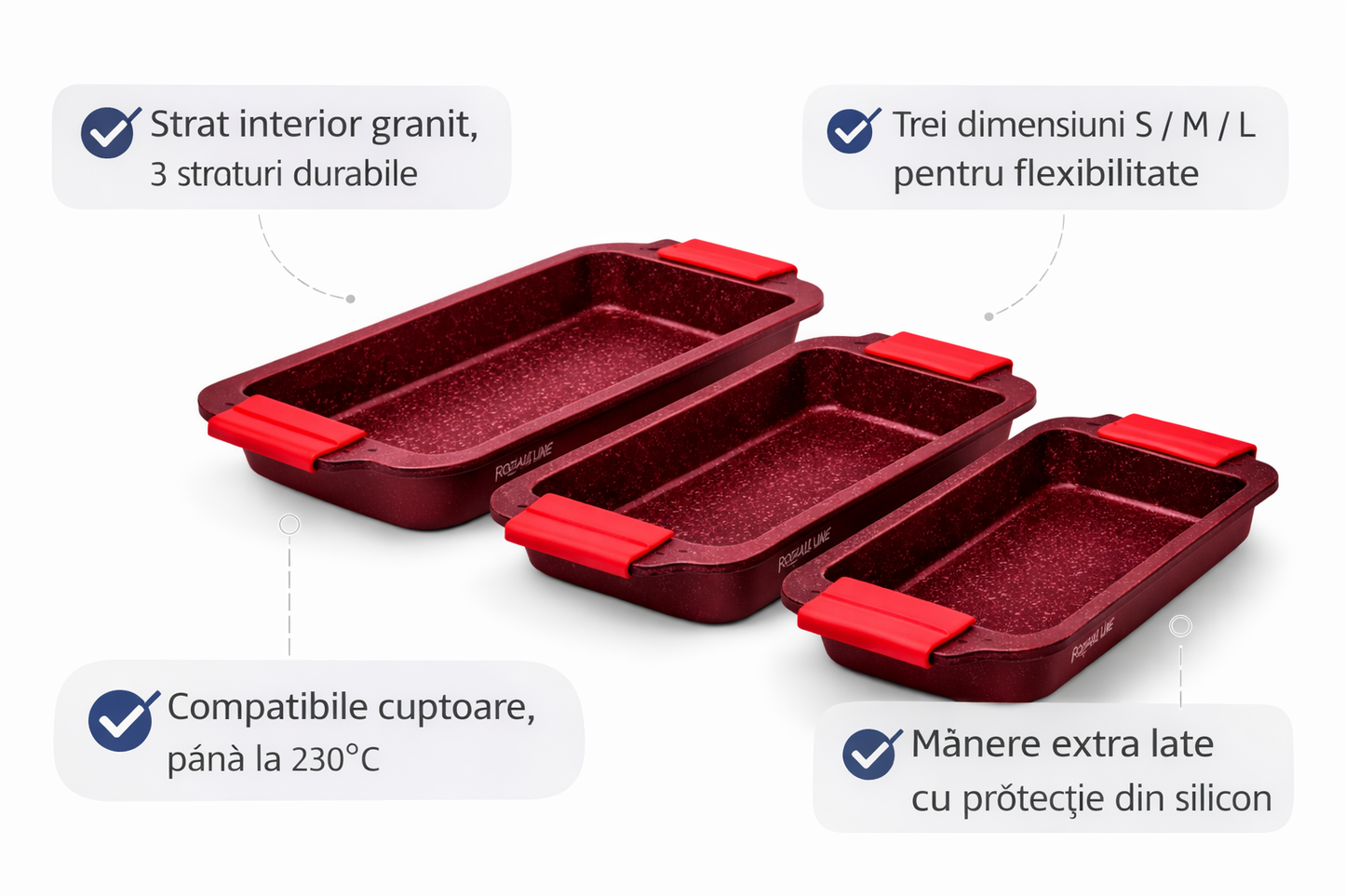 Set 3 Tavi de Copt Royalty Line Granit Roasting Pan S/M/L, Antiaderente, PFOA Free