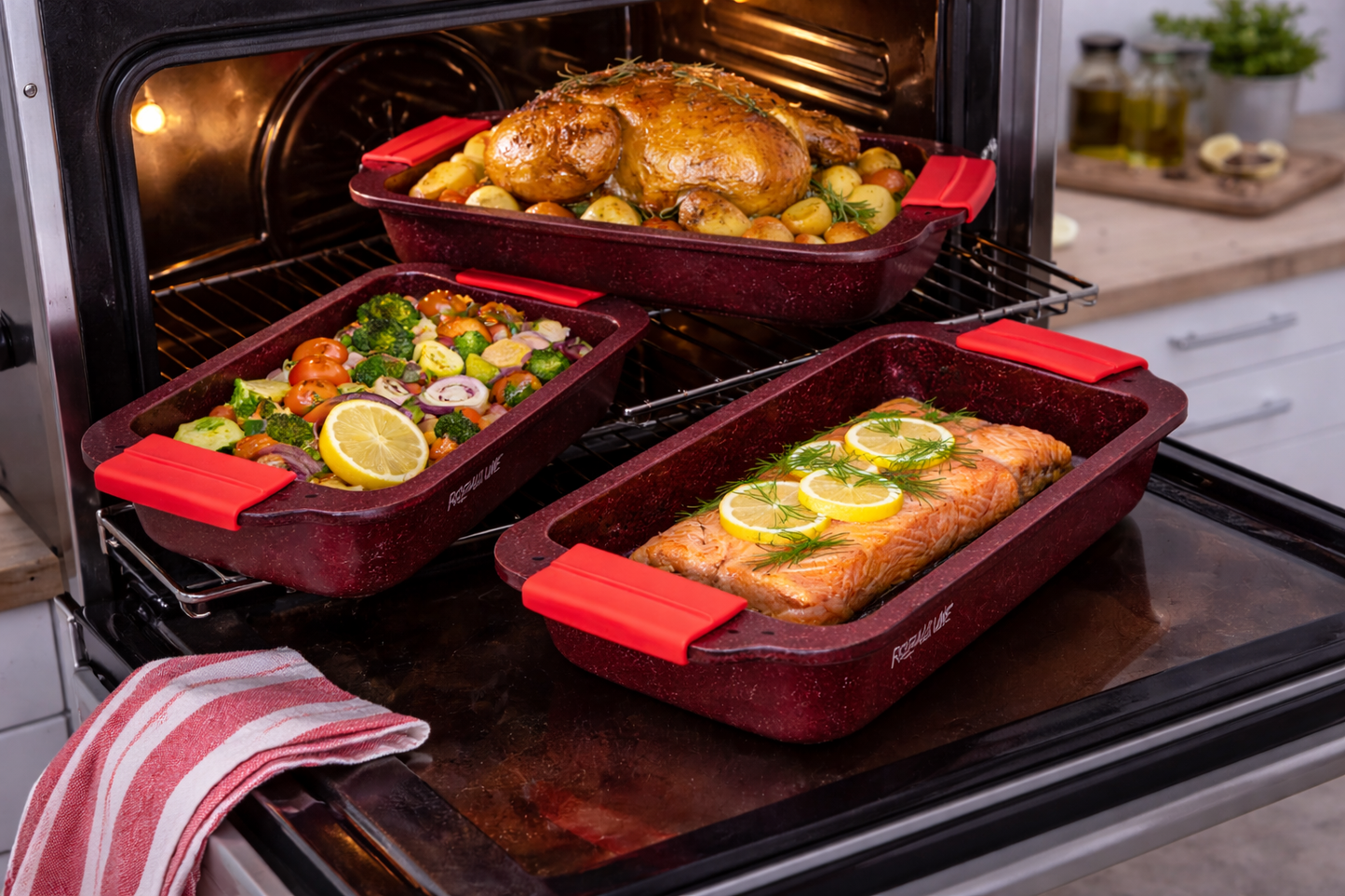 Set 3 Tavi de Copt Royalty Line Granit Roasting Pan S/M/L, Antiaderente, PFOA Free