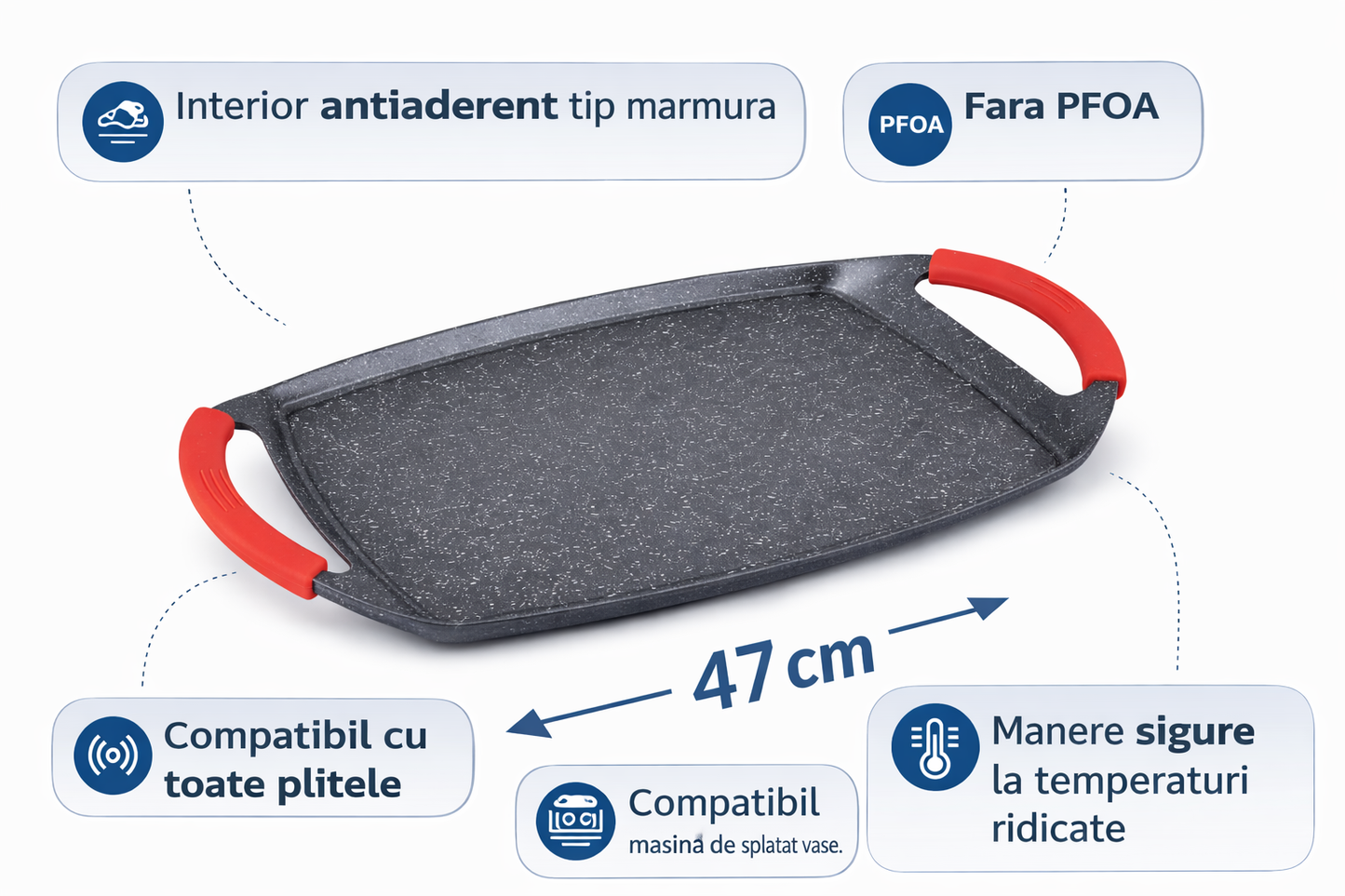 Tigaie Grill Dreptunghiulara 47 cm, Strat Marmura, Compatibila Inductie, Royalty Line