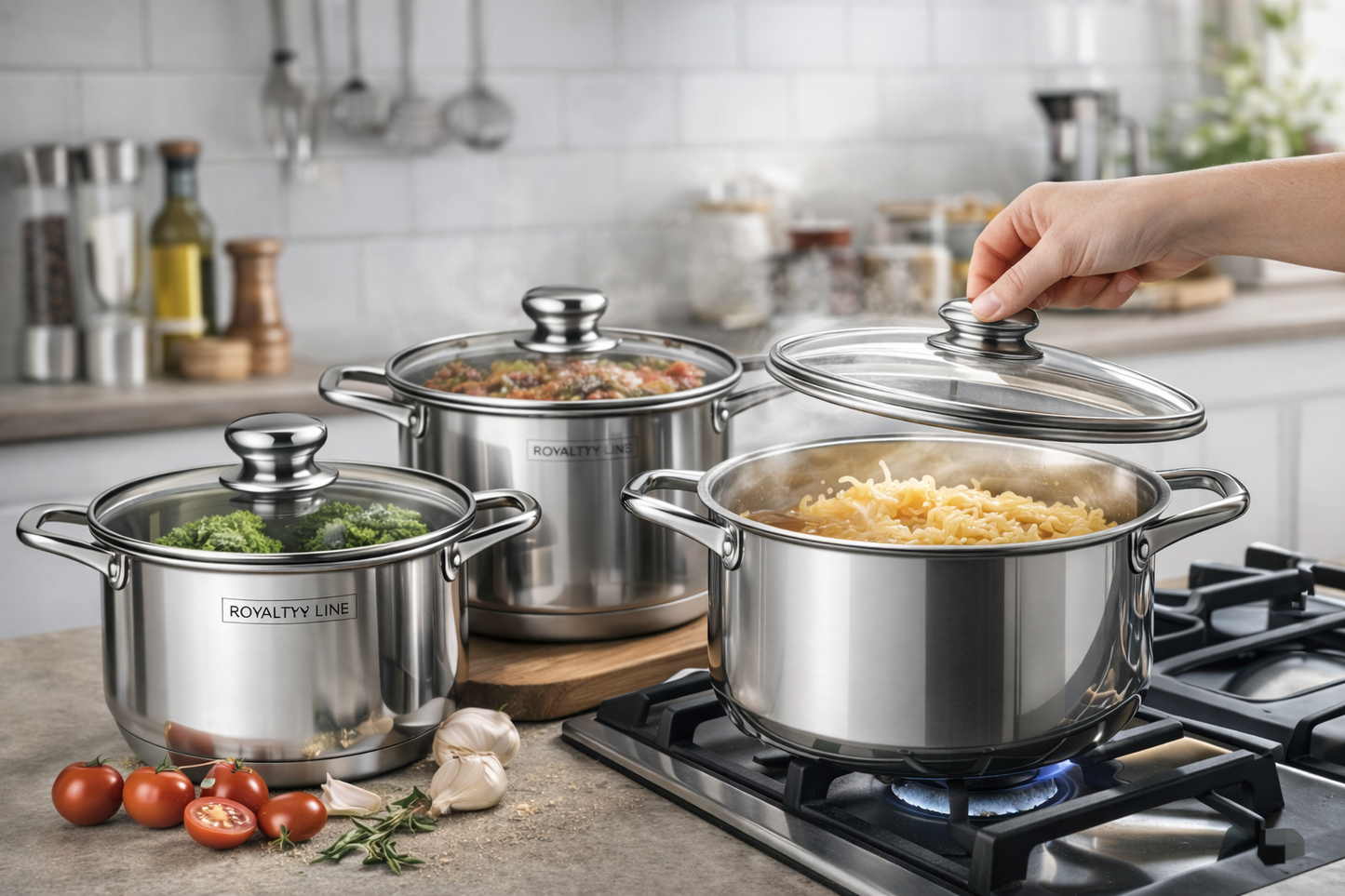 Set Oale Inox Premium, 6 Piese, Capace Sticla Termorezistenta, Royalty Line
