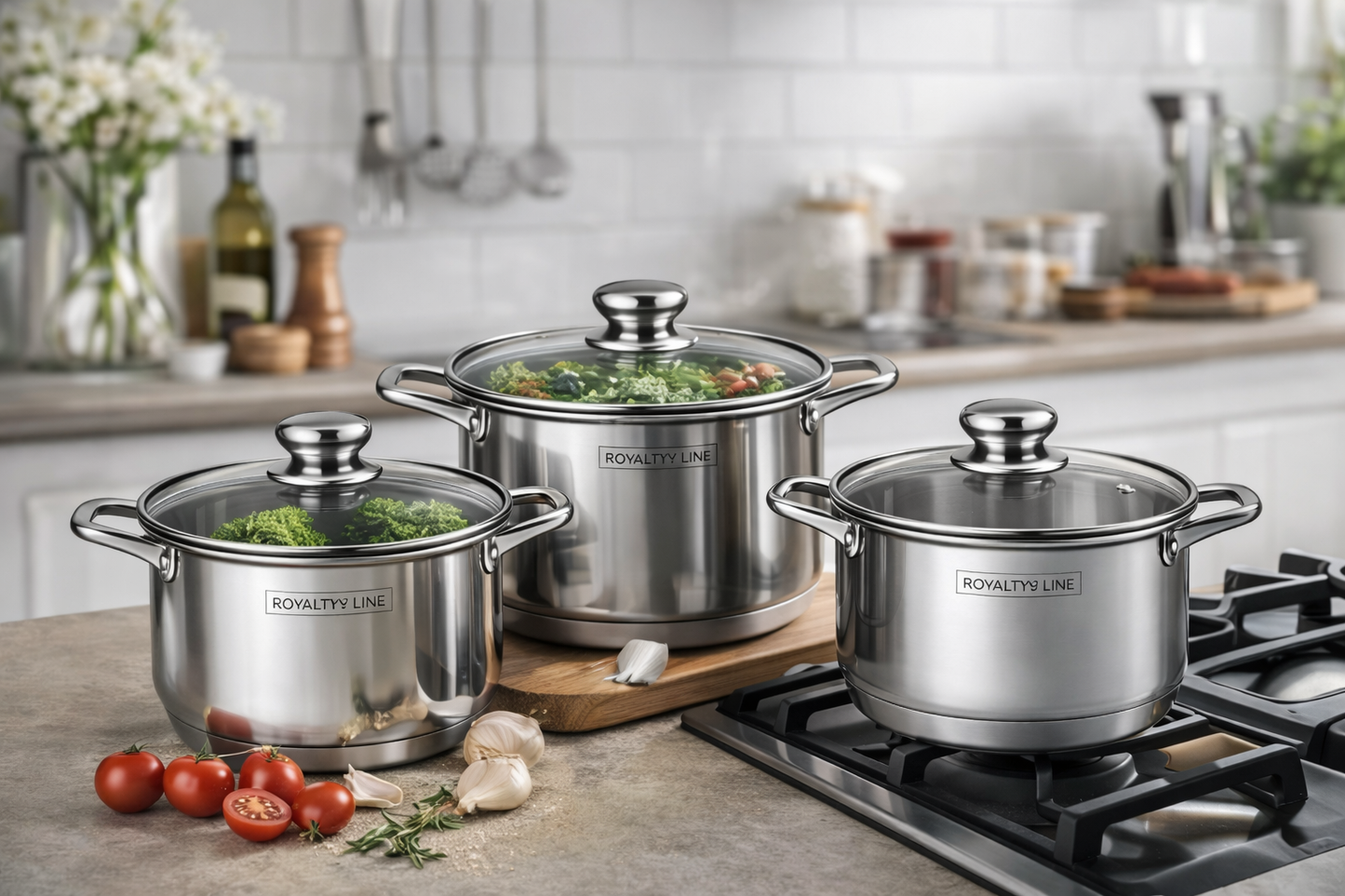 Set Oale Inox Premium, 6 Piese, Capace Sticla Termorezistenta, Royalty Line