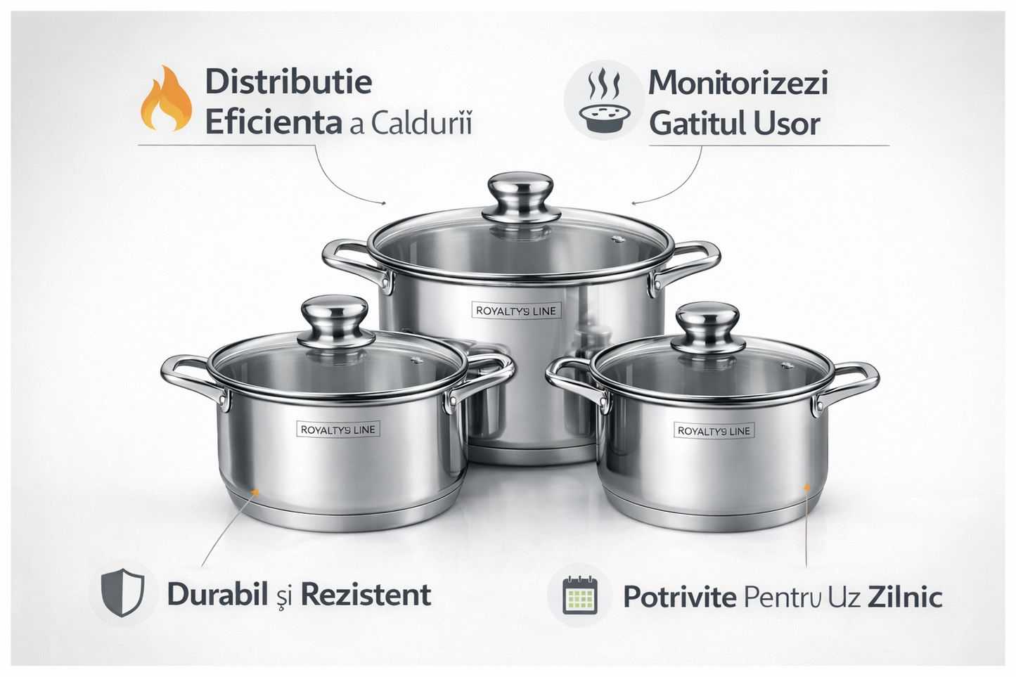Set Oale Inox Premium, 6 Piese, Capace Sticla Termorezistenta, Royalty Line