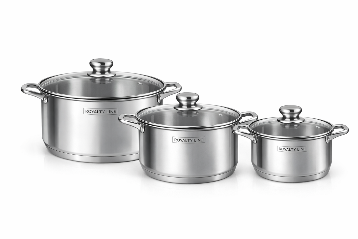 Set oale inox 6 piese, 3 oale cu capace, 5.8L, 7.3L si 9.1L