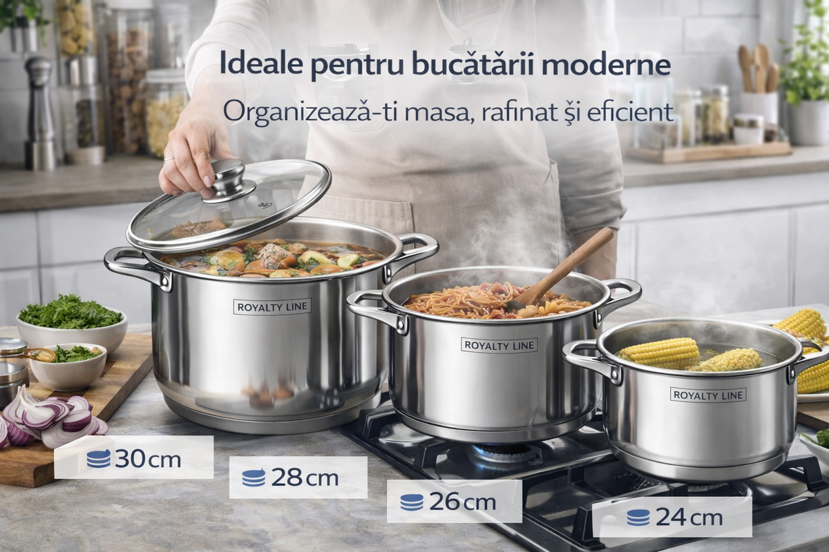 Set Oale Inox Premium 8 Piese, Capace Sticla Termorezistenta, Royalty Line