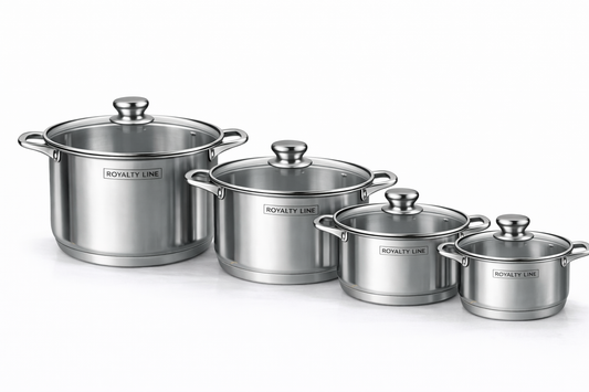 Set Oale Inox Royalty Line, 8 Piese, Capace din Sticla