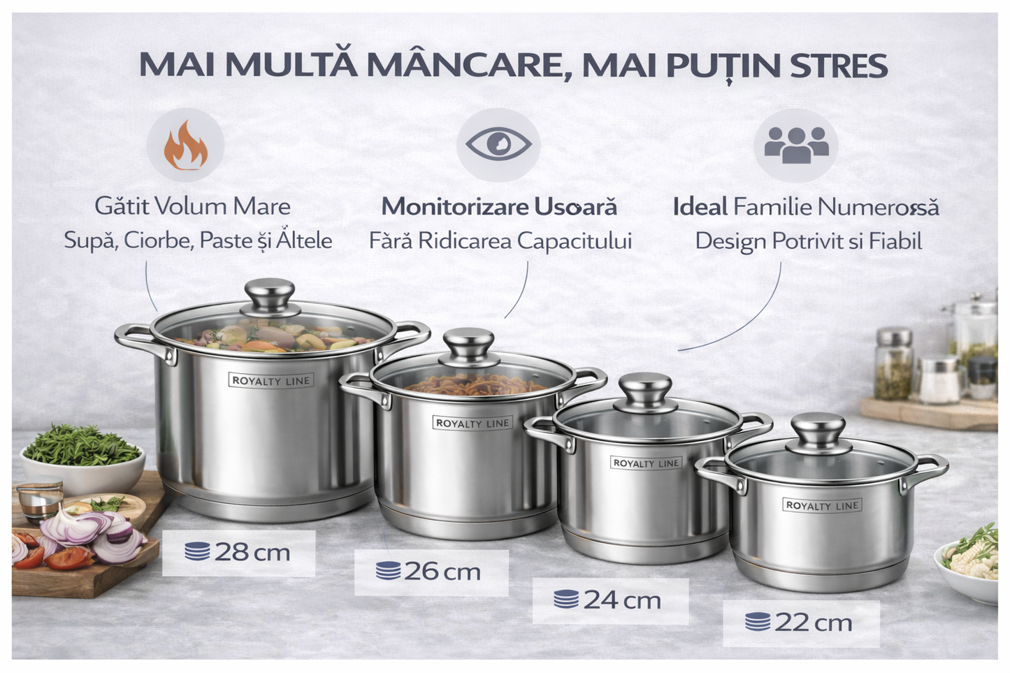 Set Oale Inox Premium 8 Piese, Capacitate Mare, Capace Sticla Termorezistenta, Royalty Line