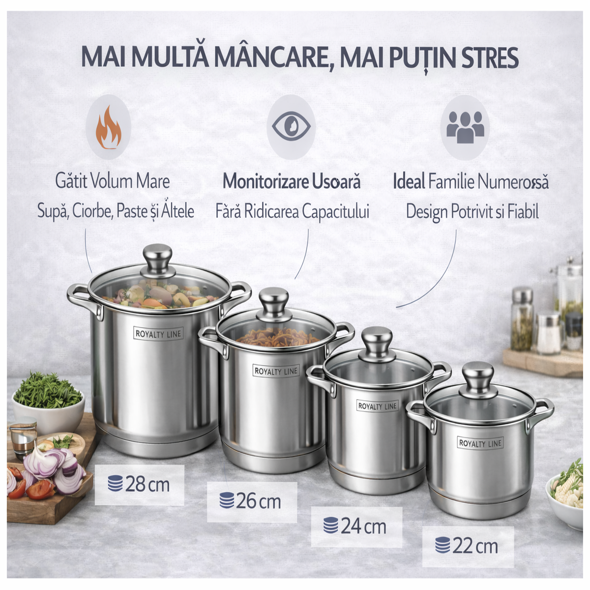 Set Oale Inox Premium 8 Piese, Capacitate Mare, Capace Sticla Termorezistenta, Royalty Line