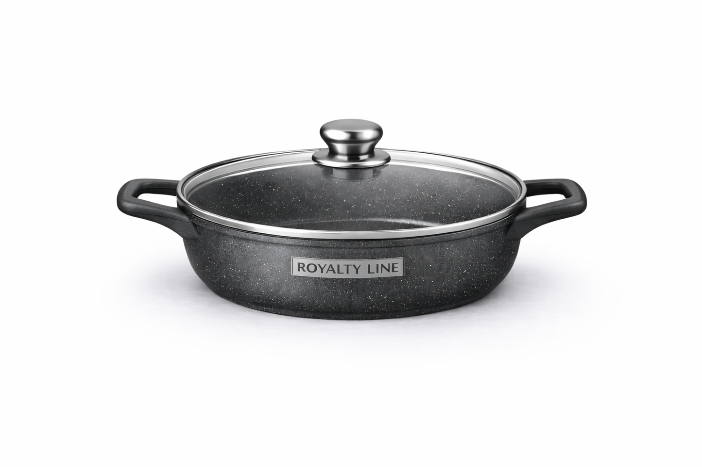 Oala Joasa din Aluminiu Turnat 28 cm, 4.1L, Acoperire Marmura, Capac Sticla, Royalty Line
