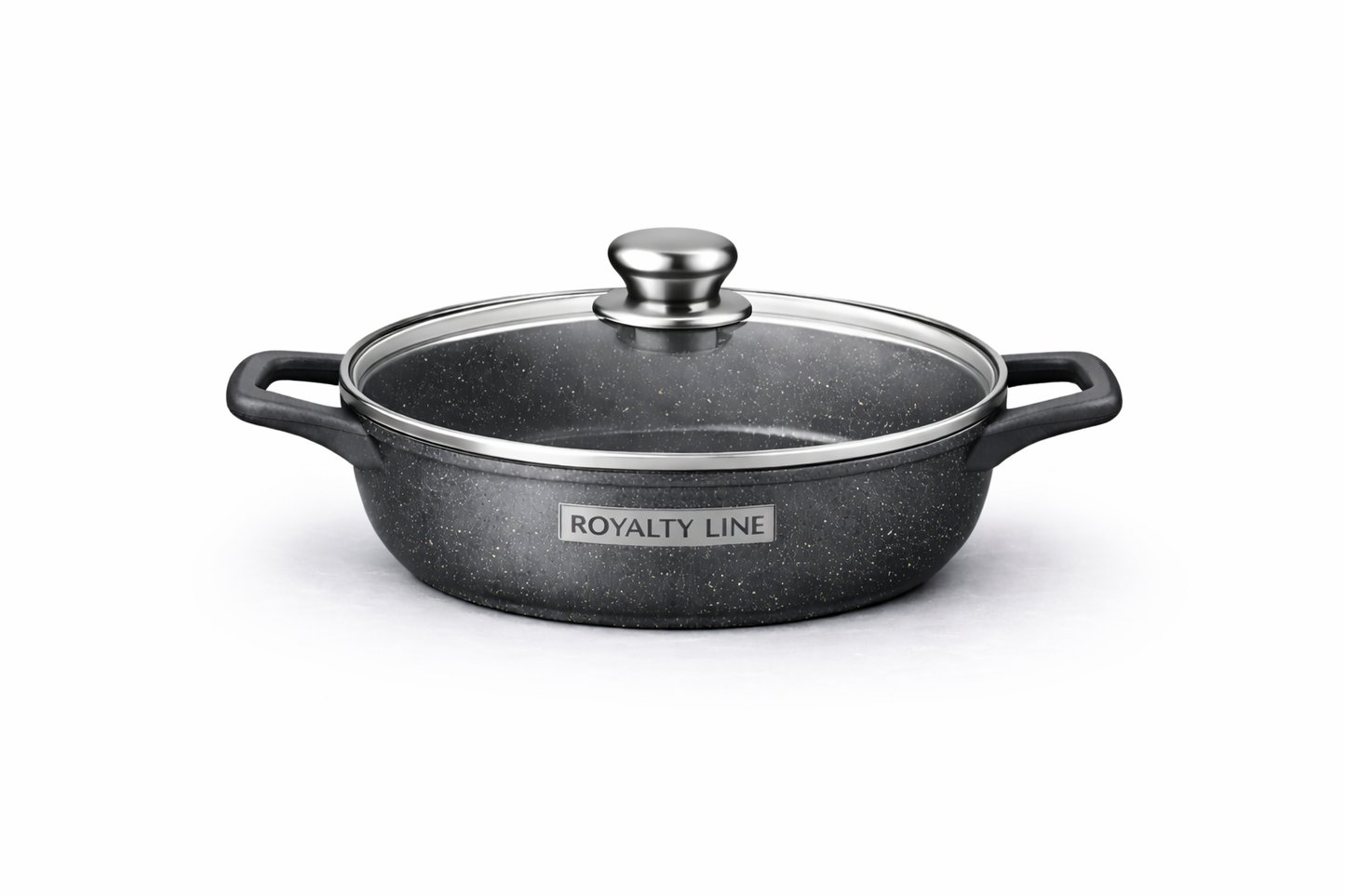 Oala Joasa din Aluminiu Turnat 24 cm, 2.5L, Acoperire Marmura, Capac Sticla, Royalty Line