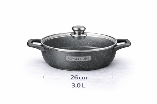 Oala Joasa din Aluminiu Turnat 26 cm, 3L, Capac Sticla, Royalty Line