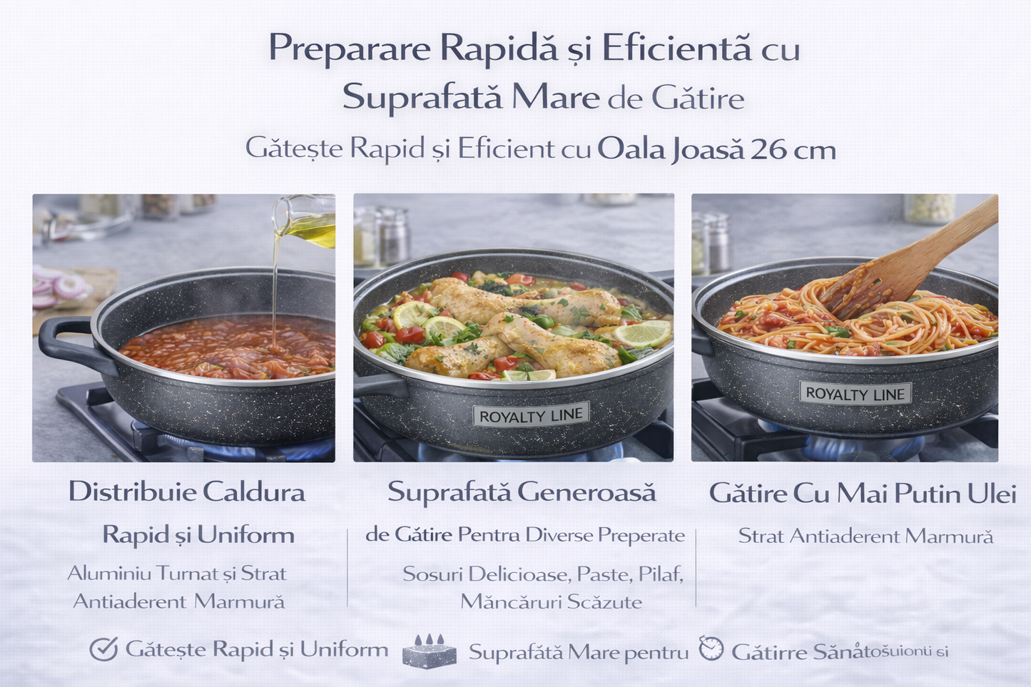 Oala Joasa din Aluminiu Turnat 26 cm, 3L, Capac Sticla, Royalty Line
