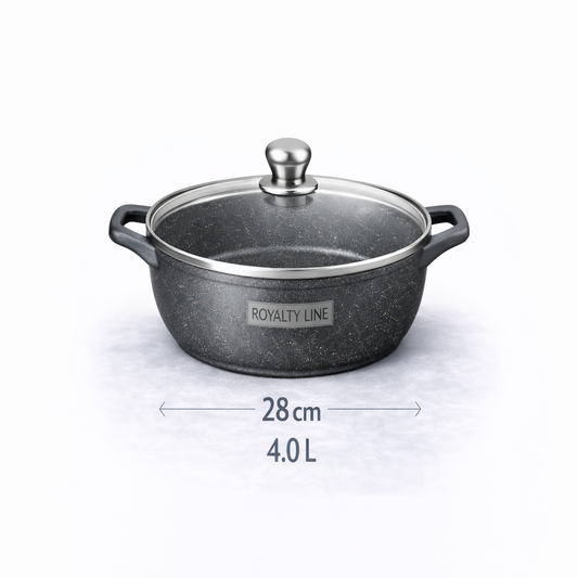 Oala Joasa din Aluminiu Turnat 28 cm, 4L, Capac Sticla, Royalty Line