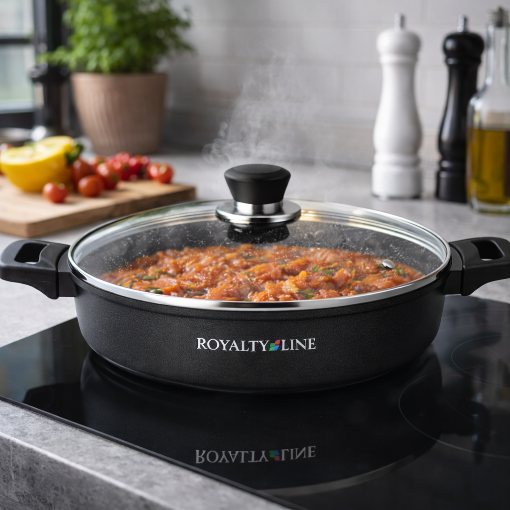 Oala Joasa din Aluminiu Turnat 34 cm, 7L, Capac Sticla, Royalty Line