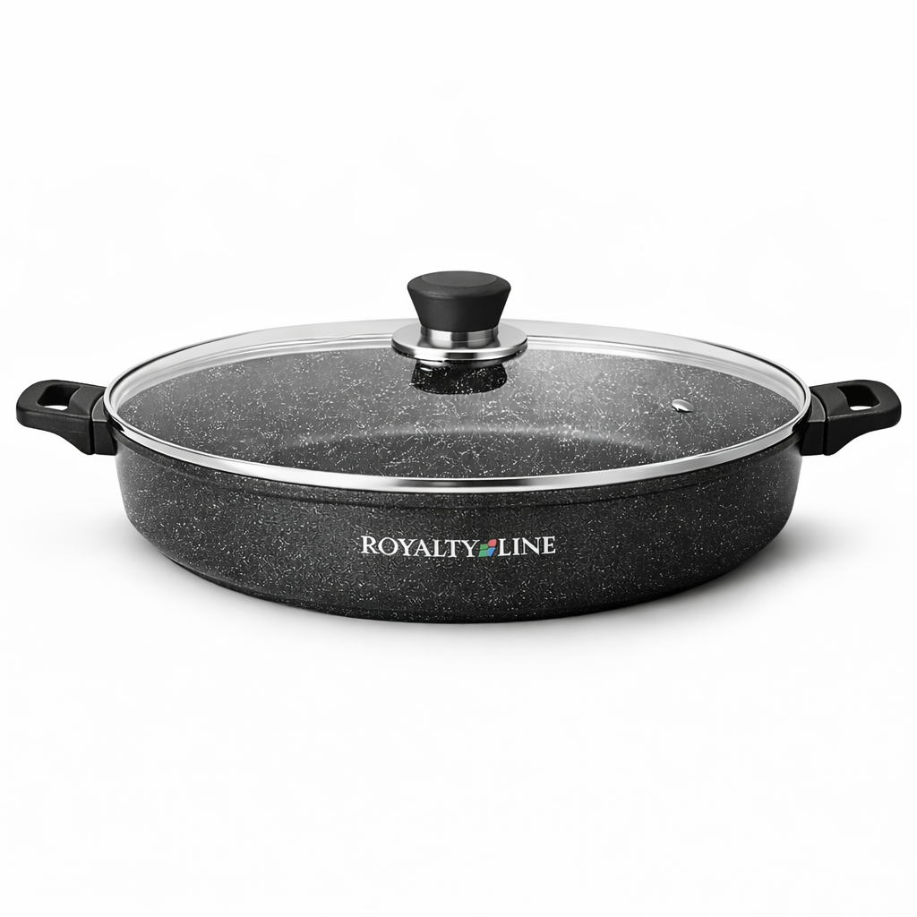 Oala Joasa din Aluminiu Turnat 40 cm, 11.3L, Acoperire Marmura, Capac Sticla, Royalty Line
