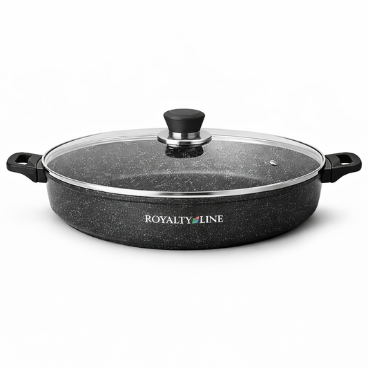 Oala Joasa din Aluminiu Turnat 40 cm, 11.3L, Acoperire Marmura, Capac Sticla, Royalty Line