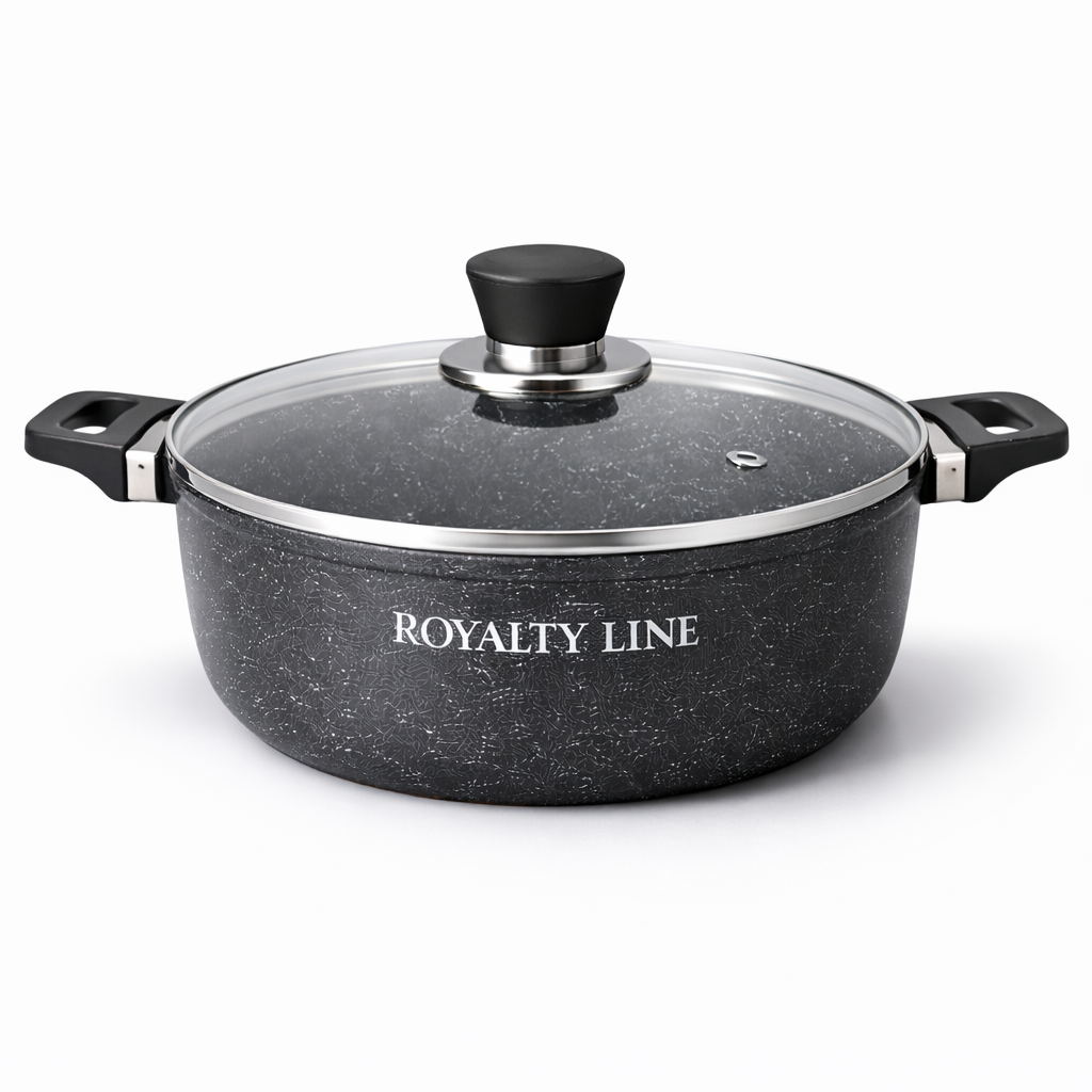 Oala din Aluminiu Turnat 24 cm, 3.8L, Capac Sticla, Royalty Line