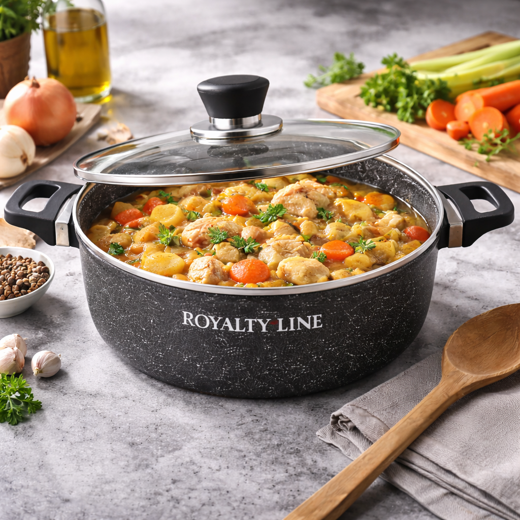 Oala din Aluminiu Turnat 24 cm, 3.8L, Capac Sticla, Royalty Line