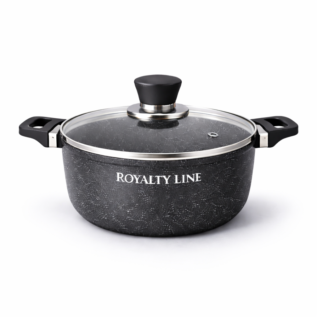 Oala din Aluminiu Turnat 20 cm, 2.5L, Capac Sticla, Royalty Line