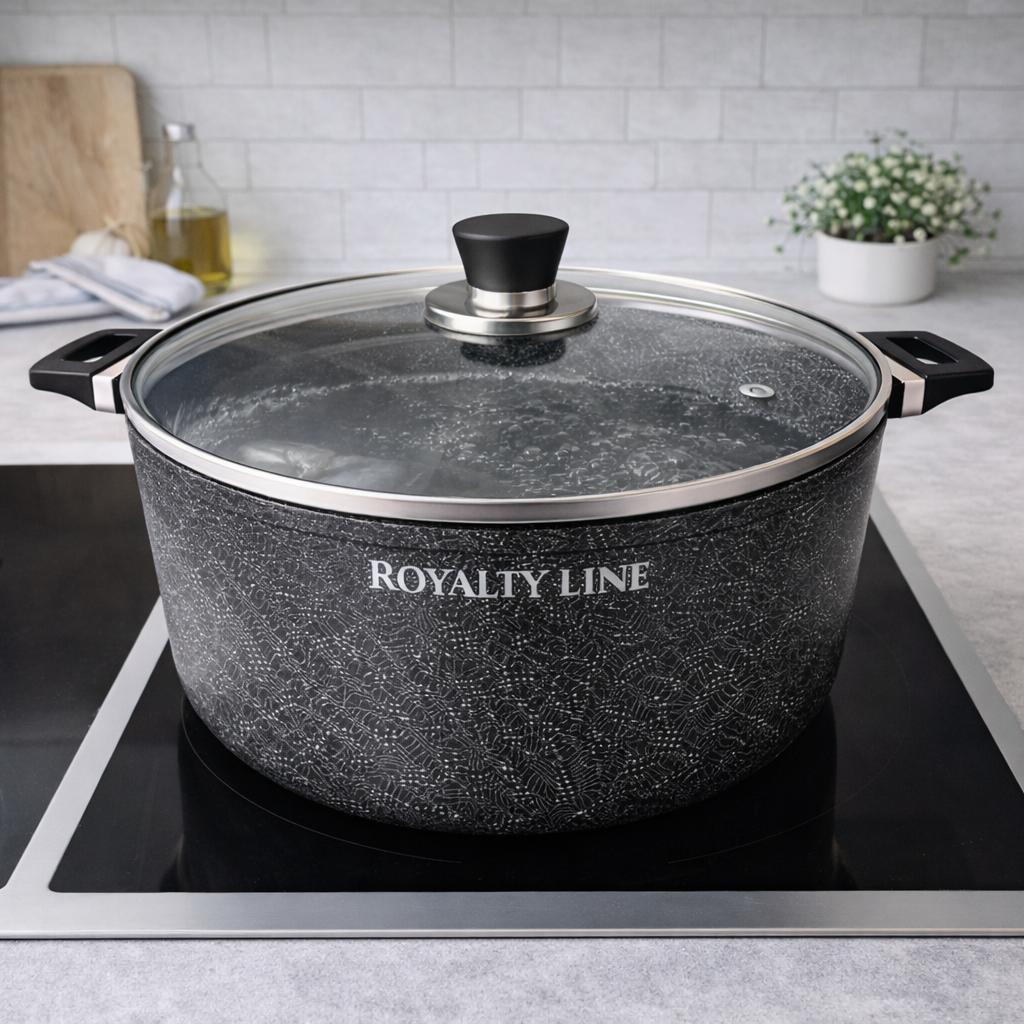 Oala din Aluminiu Turnat 36 cm, 14L, Capac Sticla, Royalty Line