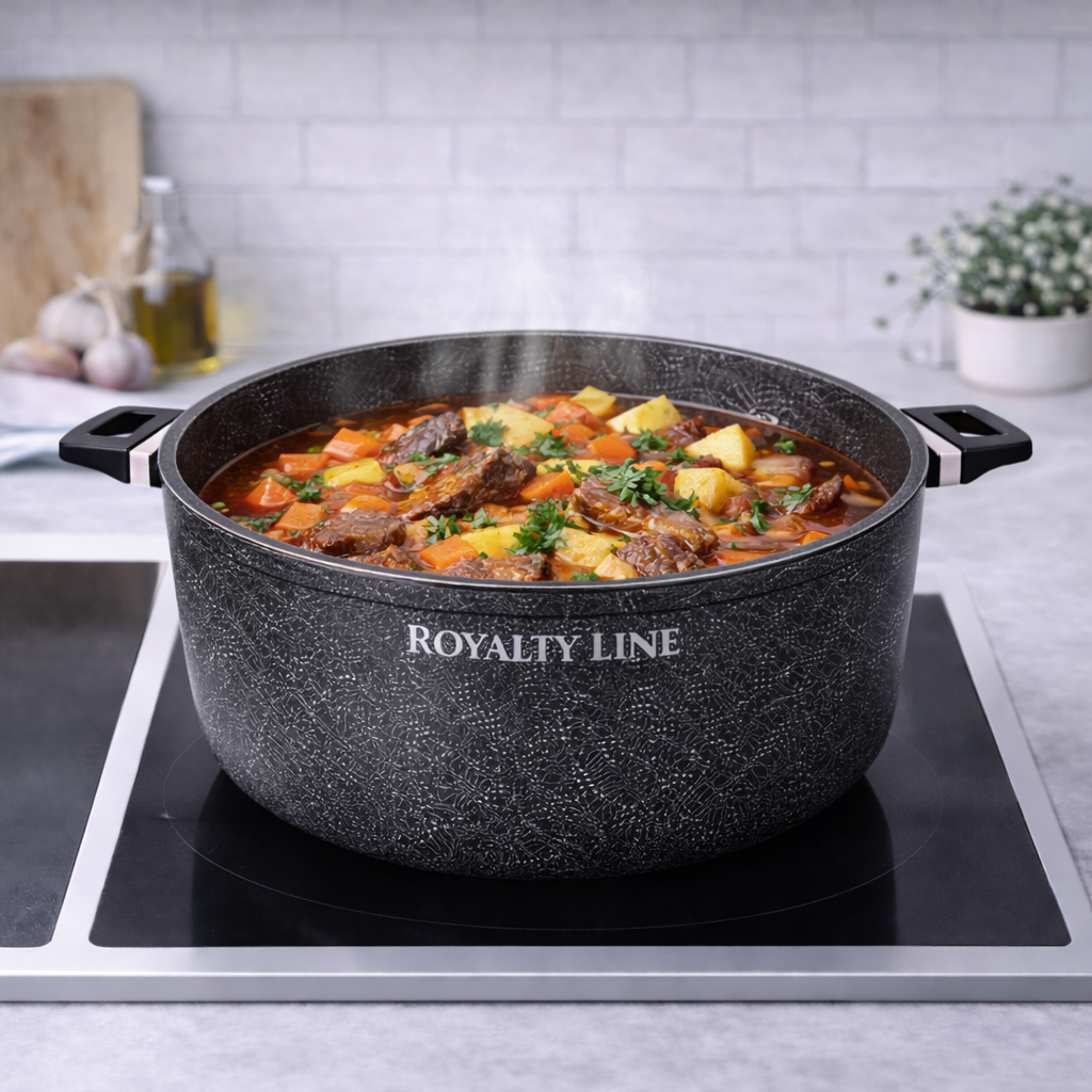 Oala din Aluminiu Turnat 36 cm, 14L, Capac Sticla, Royalty Line