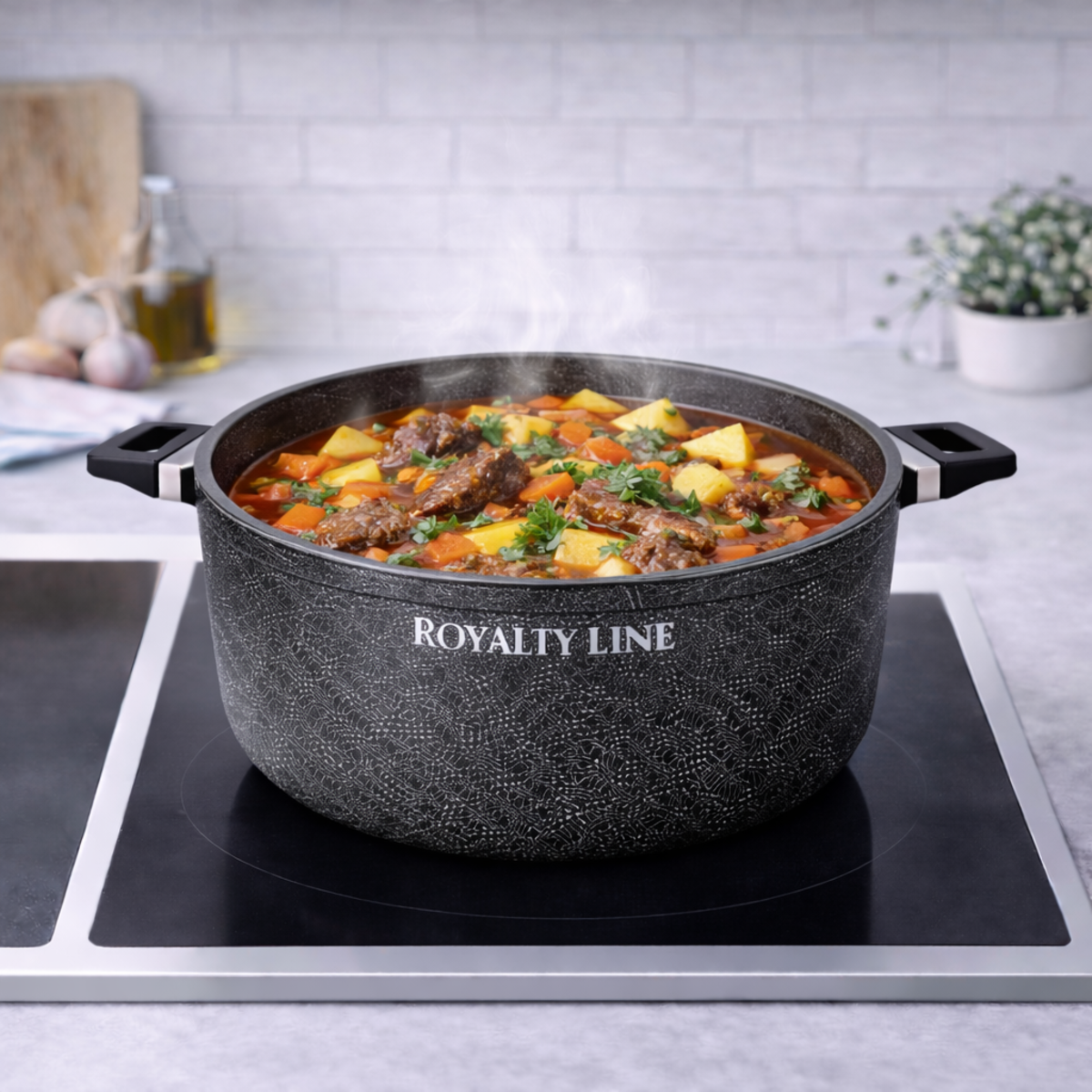 Oala din Aluminiu Turnat 26 cm, 4.8L, Capac Sticla, Royalty Line