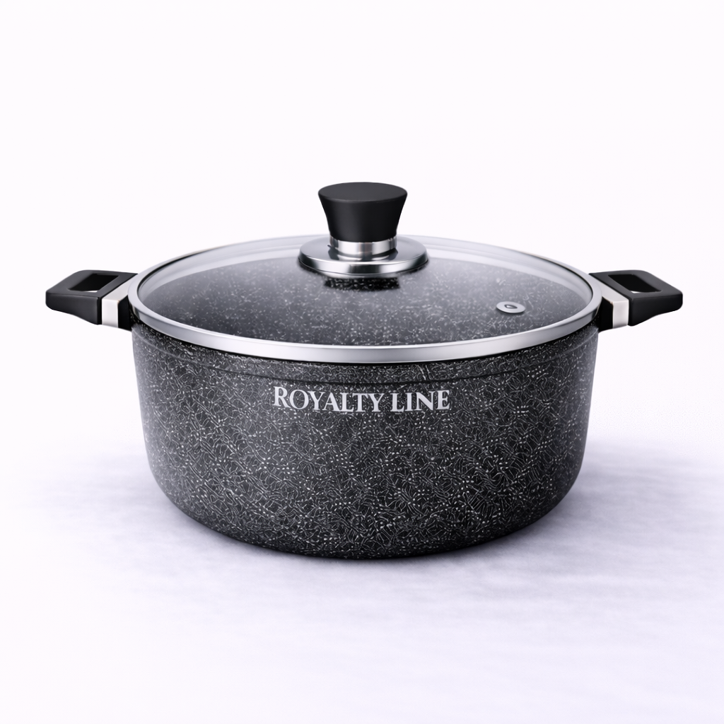Oala din Aluminiu Turnat 28 cm, 5.7L, Capac Sticla, Royalty Line