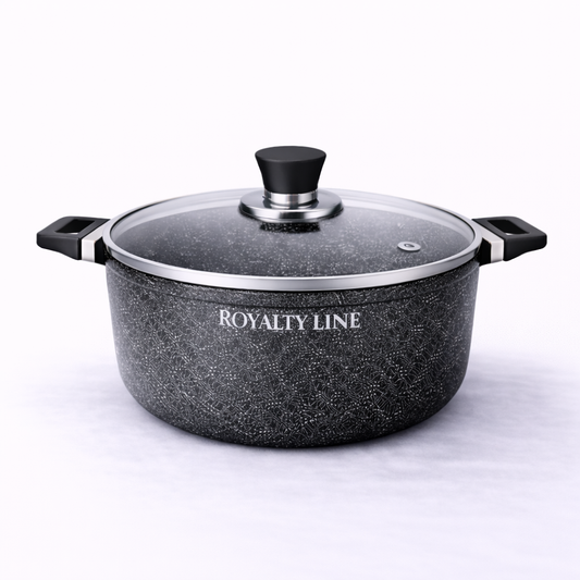 Oala din Aluminiu Turnat 28 cm, 5.7L, Capac Sticla, Royalty Line