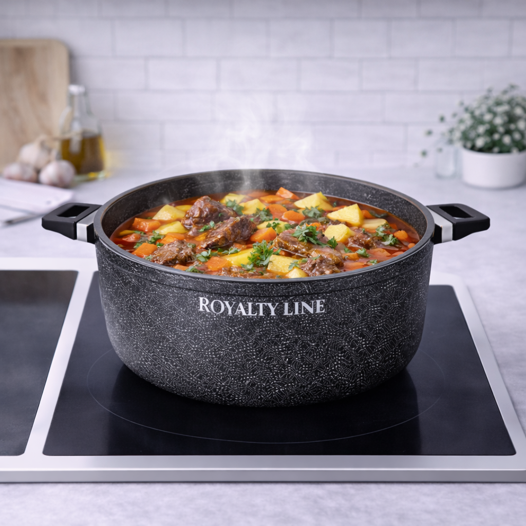 Oala din Aluminiu Turnat 28 cm, 5.7L, Capac Sticla, Royalty Line