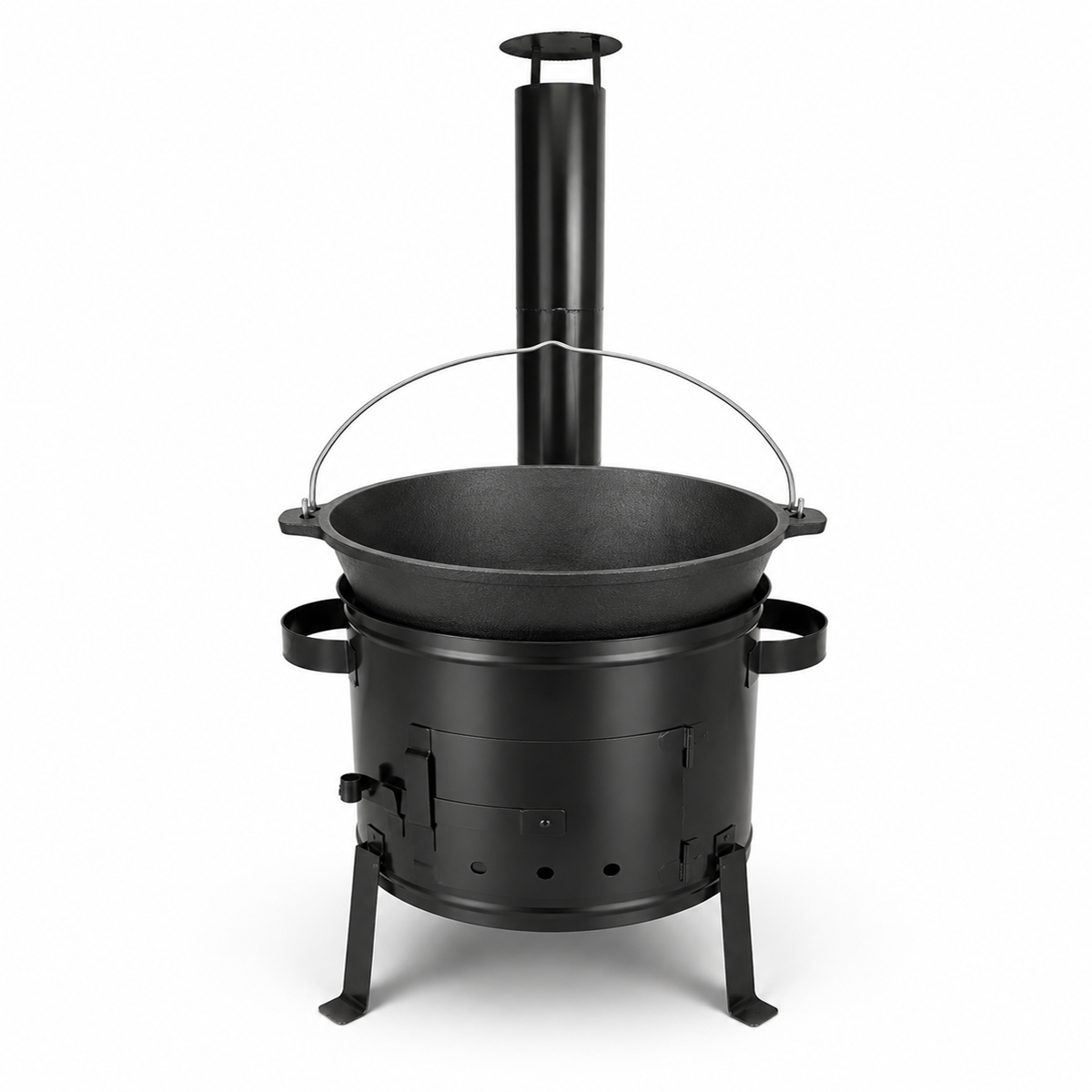 Set Ceaun Fonta Bruta 11L cu Focar si Horn pentru Gatit Traditional