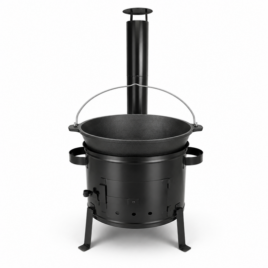 Set Ceaun Fonta Bruta 11L cu Focar si Horn pentru Gatit Traditional