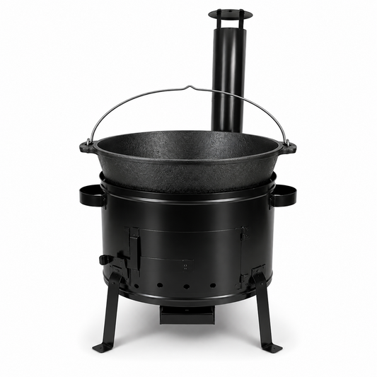 Set Ceaun Fonta Bruta 13L cu Focar 36 cm si Horn pentru Gatit Traditional