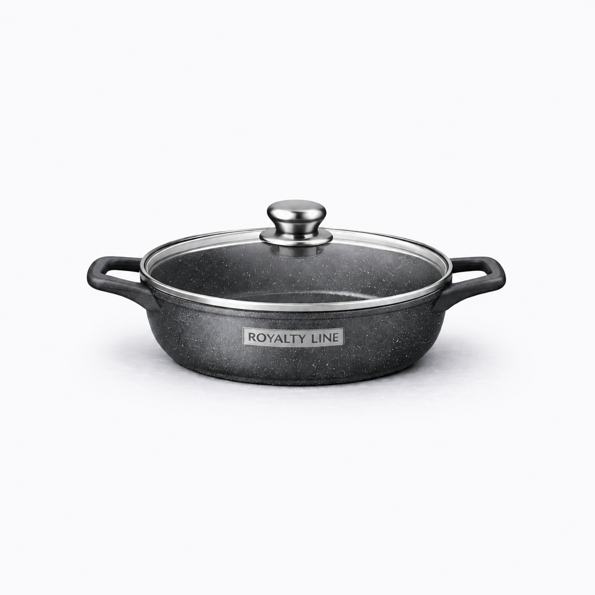Oala Joasa din Aluminiu Turnat 24 cm, 2.5L, Acoperire Marmura, Capac Sticla, Royalty Line