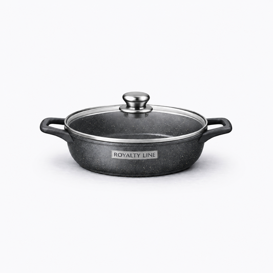 Oala Joasa din Aluminiu Turnat 24 cm, 2.5L, Acoperire Marmura, Capac Sticla, Royalty Line