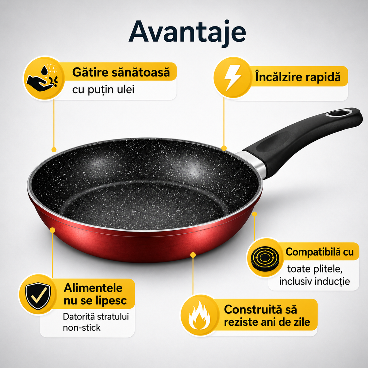 Tigaie Royalty Line 24 cm, Aluminiu Forjat, Interior Marmorat, Compatibila Inductie