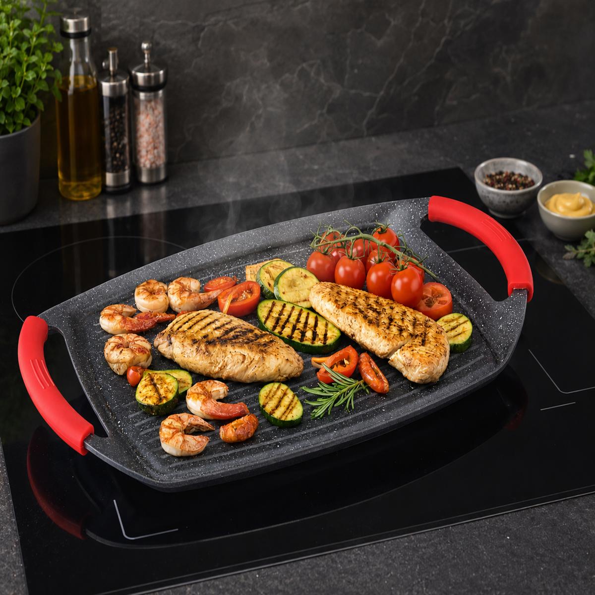 Tigaie Grill Dreptunghiulara 47 cm, Strat Marmura, Compatibila Inductie, Royalty Line