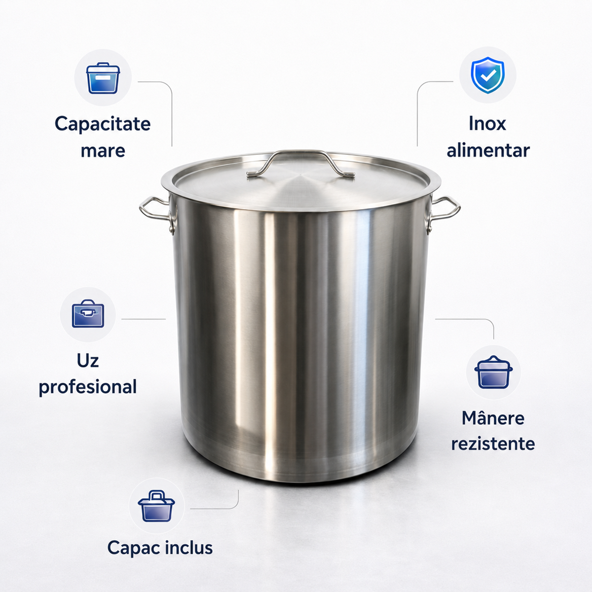 Oala Profesionala Inox 100L, 50 x 50 cm, Capac Inclus, Horeca Catering