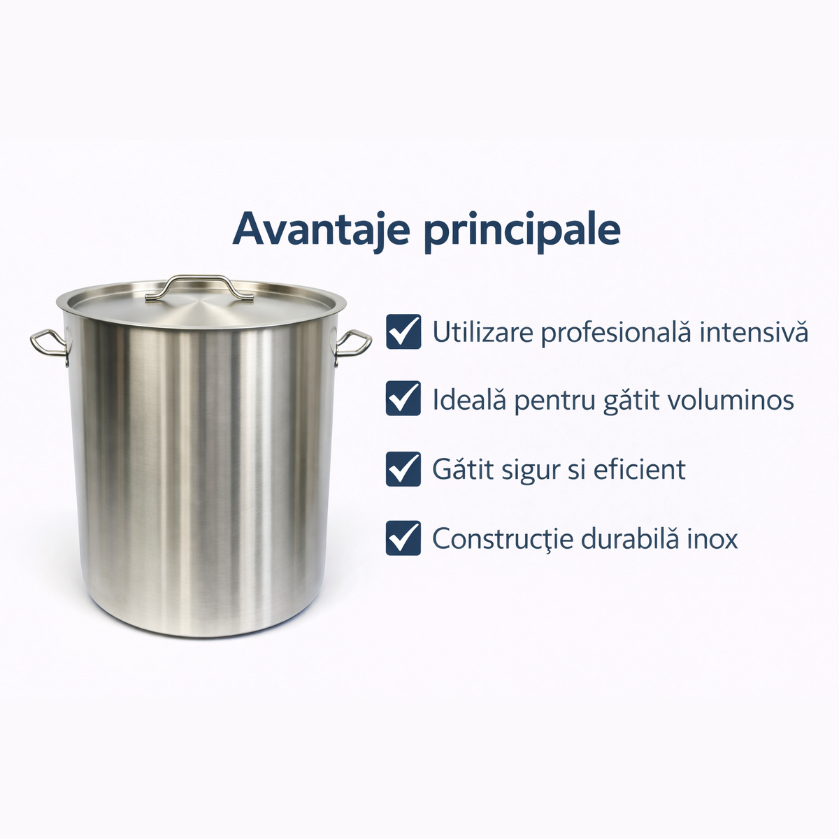 Oala Profesionala Inox 130L, 55 x 55 cm, Capac Inox, Pentru Gatit Intensiv