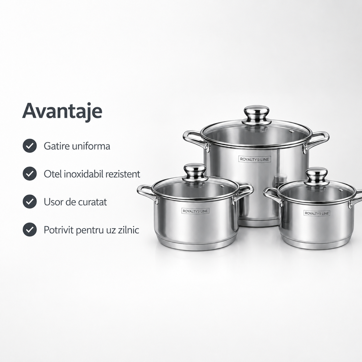 Set Oale Inox Premium, 6 Piese, Capace Sticla Termorezistenta, Royalty Line