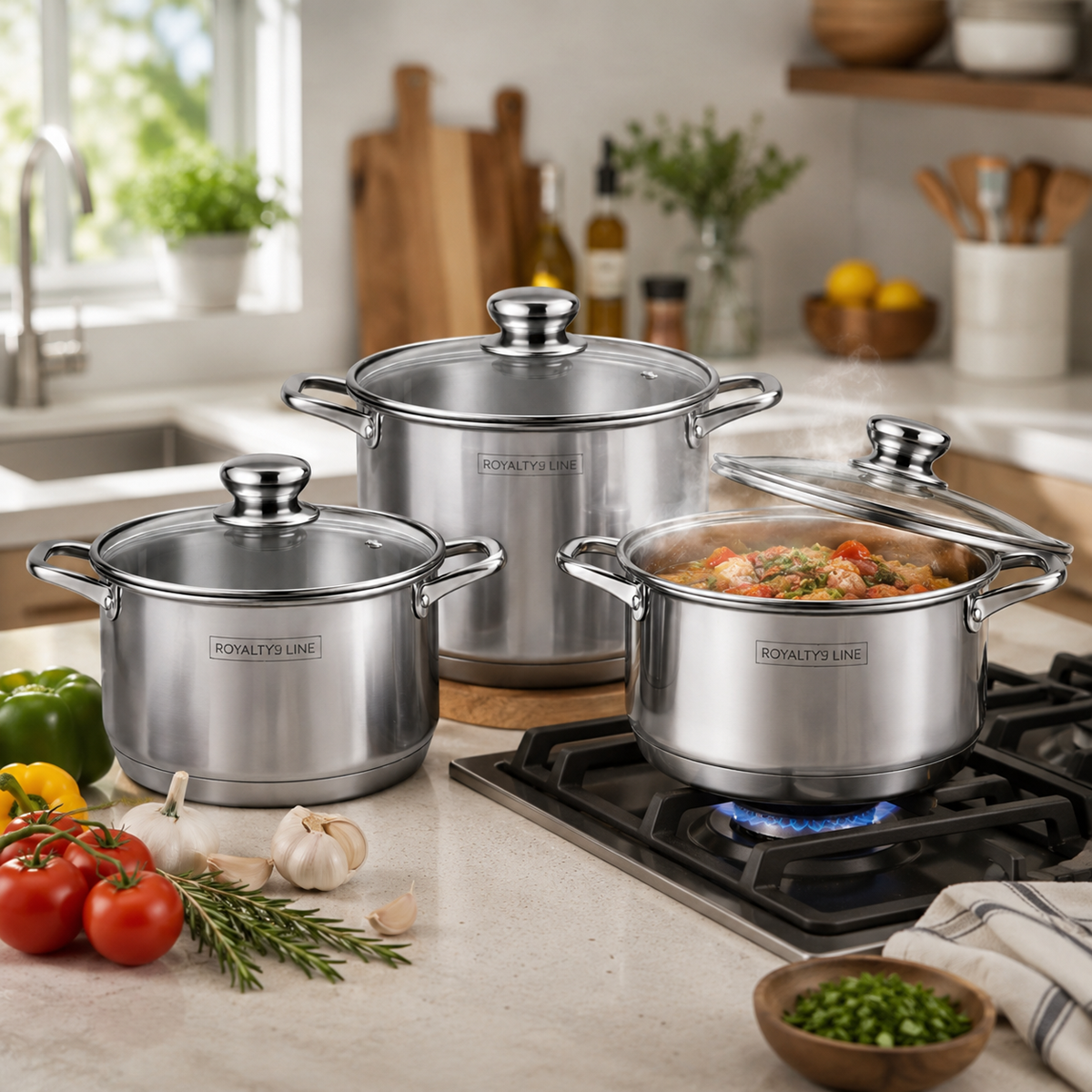 Set Oale Inox Premium, 6 Piese, Capace Sticla Termorezistenta, Royalty Line