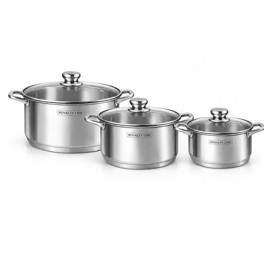 Set oale inox 6 piese, 3 oale cu capace, 5.8L, 7.3L si 9.1L