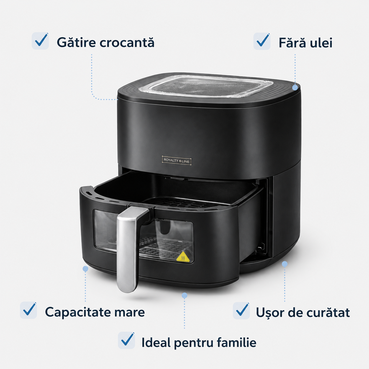Friteuza cu Aer Cald Royalty Line 6.5L, 1700W, Air Fryer, Gatire fara Ulei