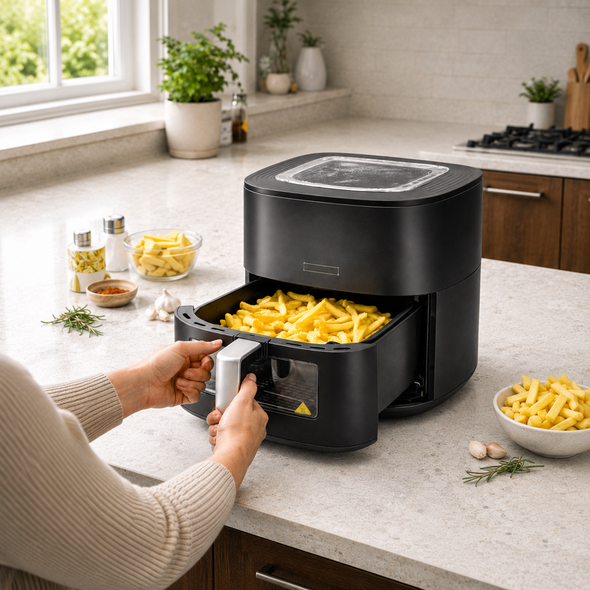 Friteuza cu Aer Cald Royalty Line 6.5L, 1700W, Air Fryer, Gatire fara Ulei