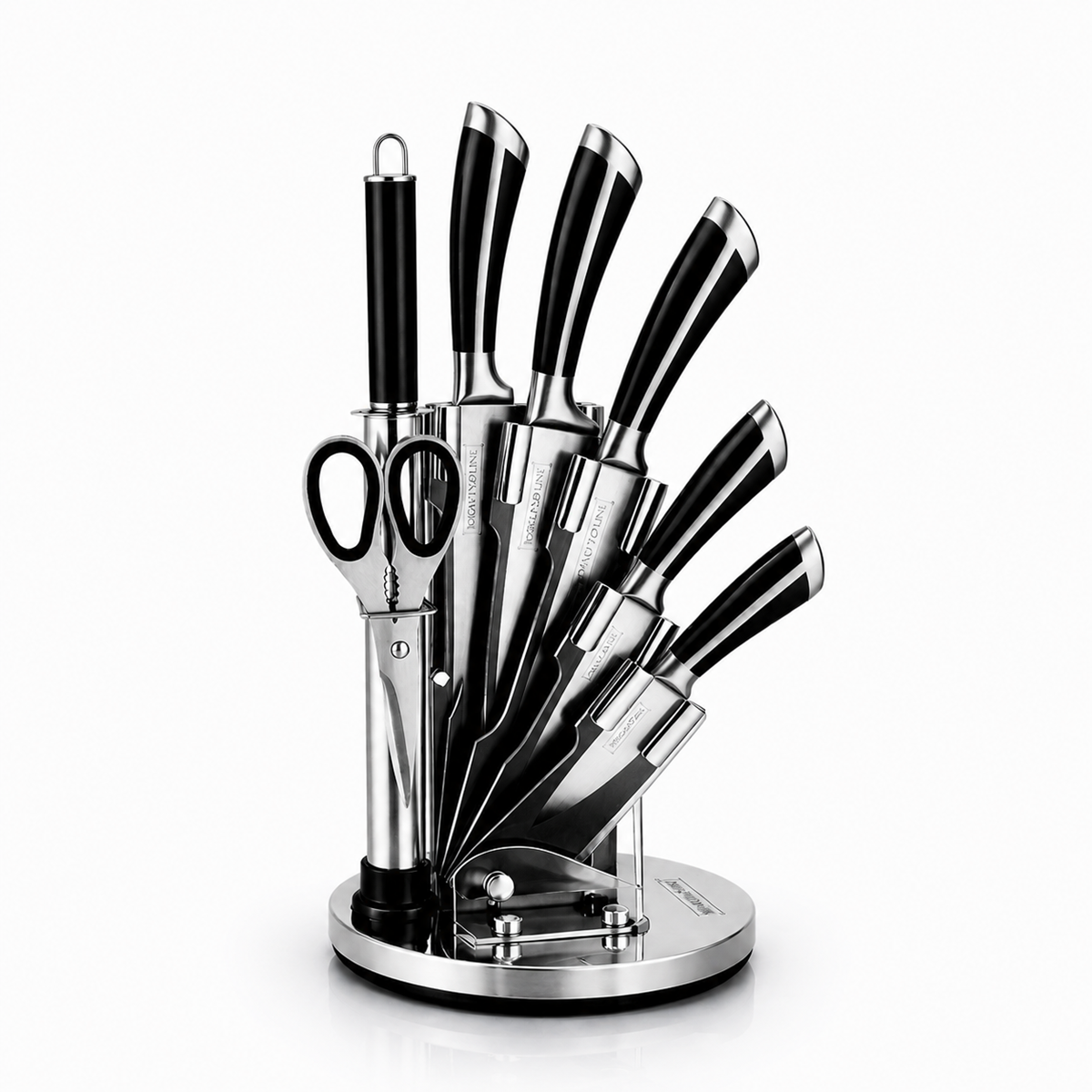 Set Cutite Bucatarie Royalty Line, 8 Piese, Inox, Suport Rotativ 360°